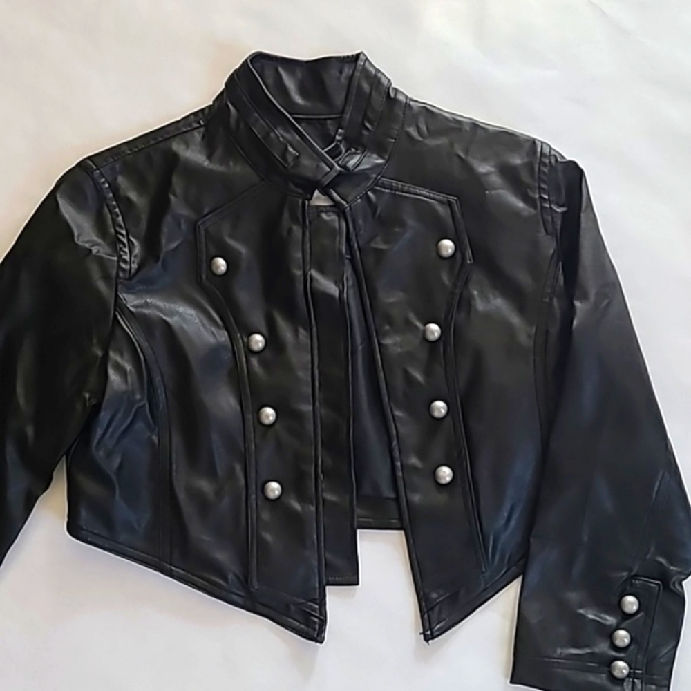 Black Cropped Faux Leather Jacket